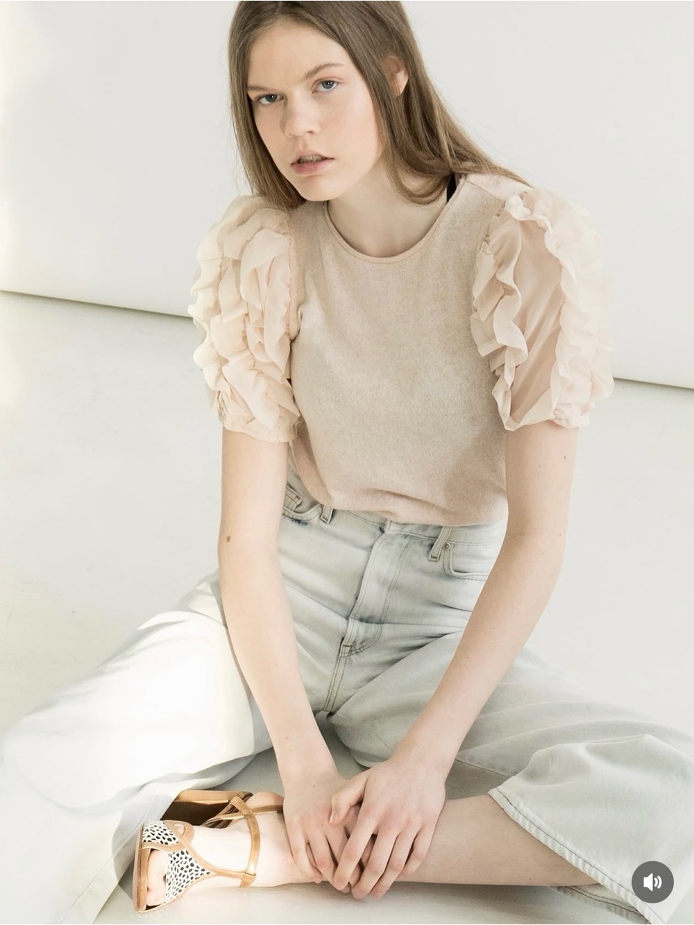 ZARA Blush Pink Ruffle Sleeve Knit Top